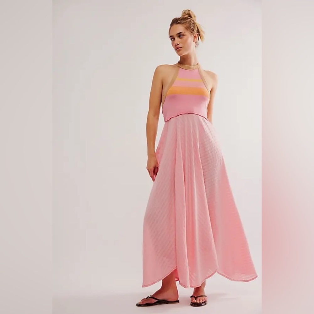 Free People Vibrant Pink and Peach Maxi Dress